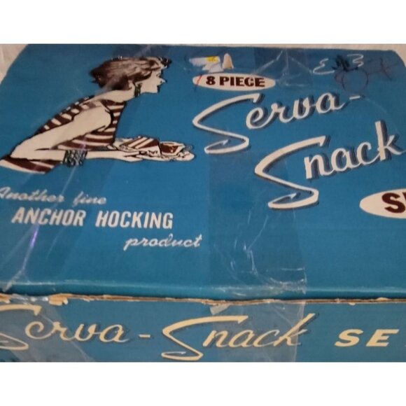 Vintage 8 Piece Anchor Hocking Serwa-Snack Set With Serving Trays & Cups - Picture 3 of 10